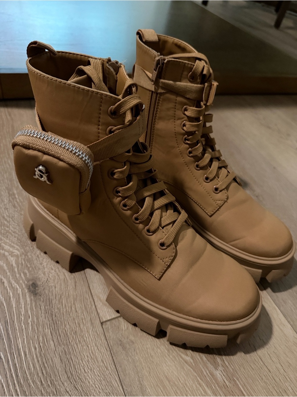Women's Steve Madden Tan Combat Boots with Removable Pouch